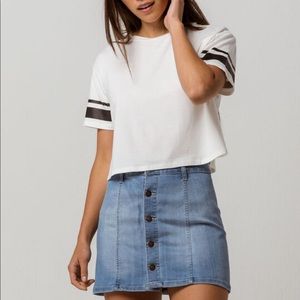 Tilly’s white varsity crop top